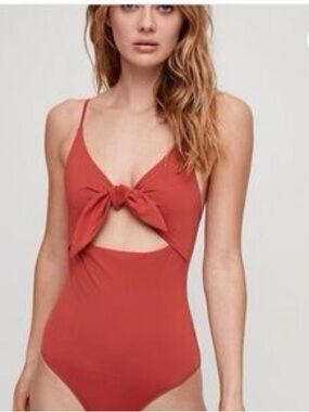 Aritzia Red Twist Front One-Piece Swimsuit